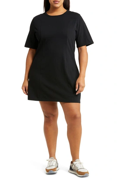 Shop Treasure & Bond Seamed Cotton T-shirt Dress In Black