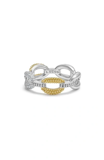 Shop Lagos Caviar Luxe Diamond Pavé Link Ring In Gold