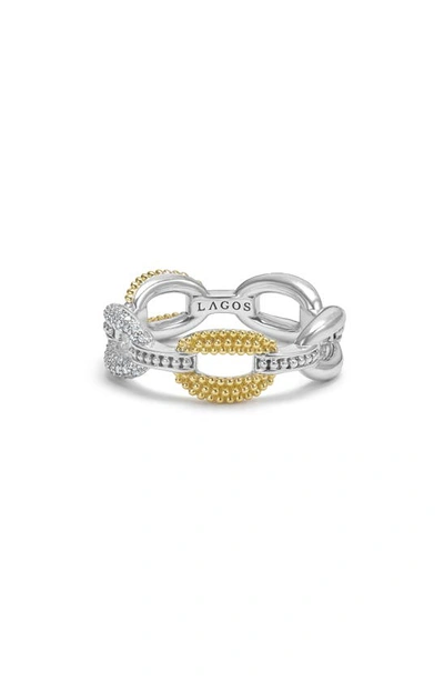 Lagos 18k Yellow Gold & Sterling Silver Caviar Lux Small Diamond Oval Link Eternity Band Ring In Gold