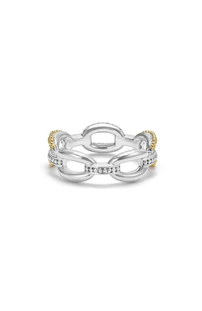 Lagos 18k Yellow Gold & Sterling Silver Caviar Lux Small Diamond Oval Link Eternity Band Ring In Gold