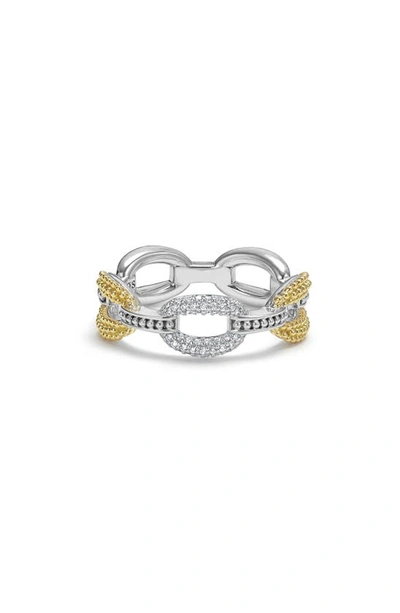 Lagos 18k Yellow Gold & Sterling Silver Caviar Lux Small Diamond Oval Link Eternity Band Ring In Gold
