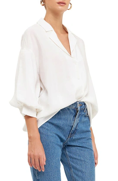 Endless Rose Blouson Sleeve Button-up Shirt In White