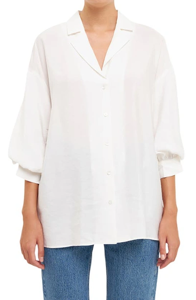 Endless Rose Blouson Sleeve Button-up Shirt In White