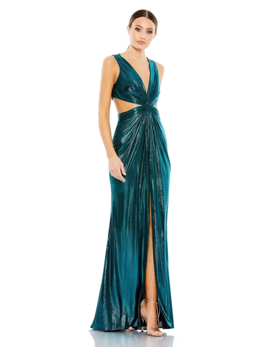 Shop Mac Metallic Cut Out Gown In Teal