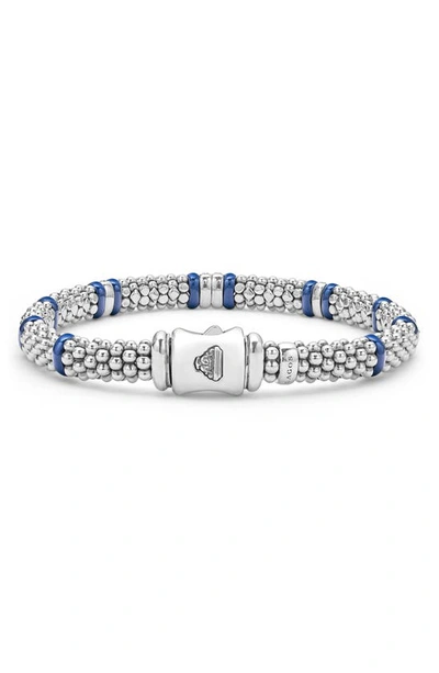 Shop Lagos Blue Caviar Diamond & Ceramic Station Rope Bracelet In Marine
