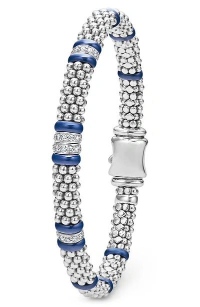 Shop Lagos Blue Caviar Diamond & Ceramic Station Rope Bracelet In Marine