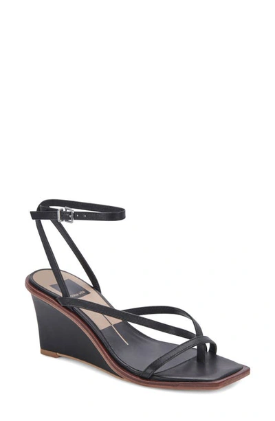 Shop Dolce Vita Gemini Ankle Strap Wedge Sandal In Black Leather