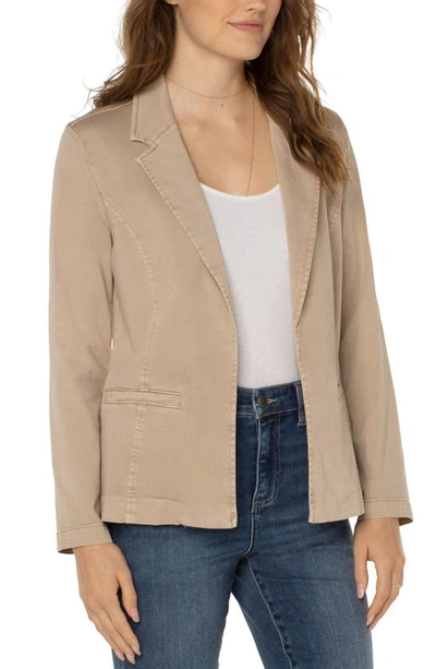 Liverpool Los Angeles Fitted Open Front Twill Blazer In Biscuit Tan