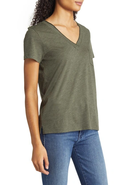 Shop Caslon V-neck Short Sleeve Pocket T-shirt In Olive Sarma Heather