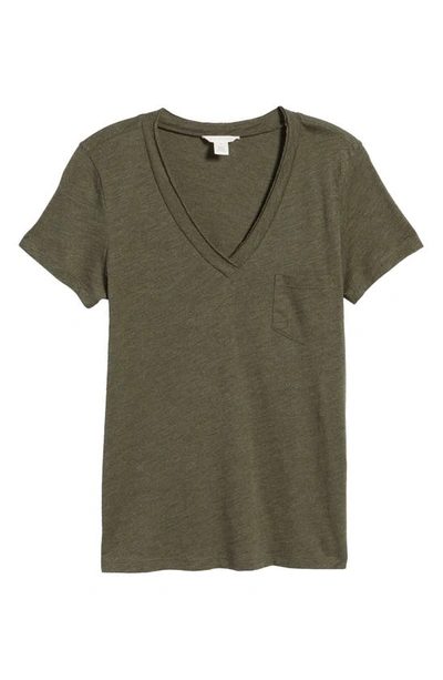 Shop Caslon V-neck Short Sleeve Pocket T-shirt In Olive Sarma Heather