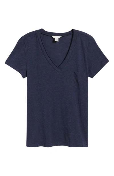 Shop Caslon V-neck Short Sleeve Pocket T-shirt In Navy Peacoat Heather