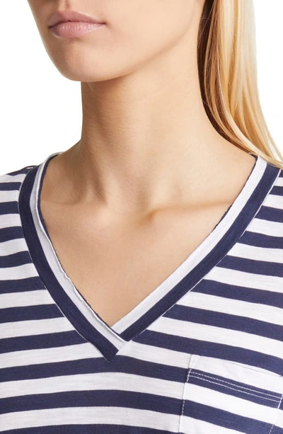 Shop Caslon V-neck Short Sleeve Pocket T-shirt In Navy- White Stripe