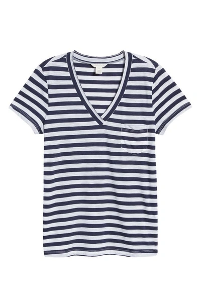 Shop Caslon V-neck Short Sleeve Pocket T-shirt In Navy- White Stripe