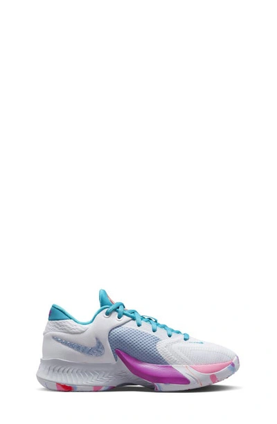 Shop Nike Kids' Giannis Freak 4 Sneaker In White/ Grey/ Blue/ Fuchsia