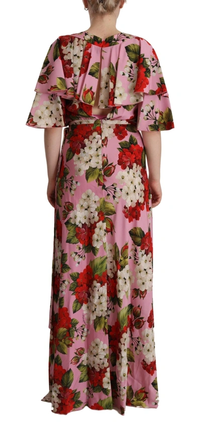 Shop Dolce & Gabbana Pink Floral Silk Stretch Gown Maxi Women's Dress