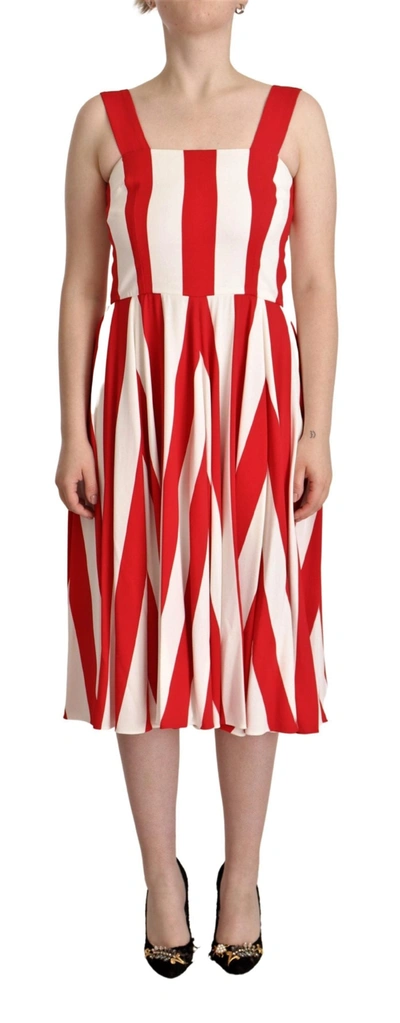 Shop Dolce & Gabbana White Red Stretch Shift A-line Gown Women's Dress