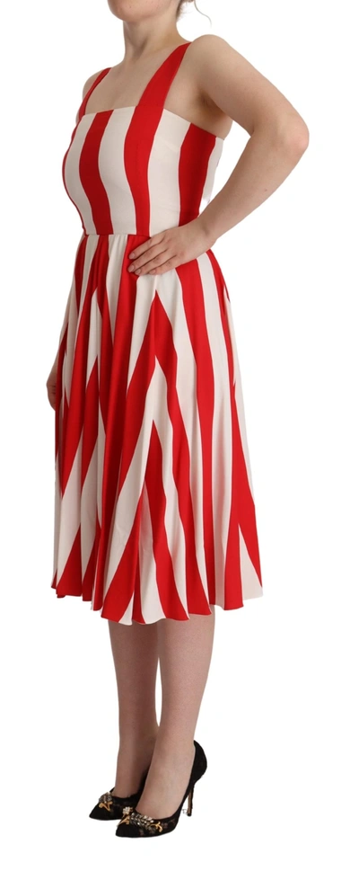 Shop Dolce & Gabbana White Red Stretch Shift A-line Gown Women's Dress
