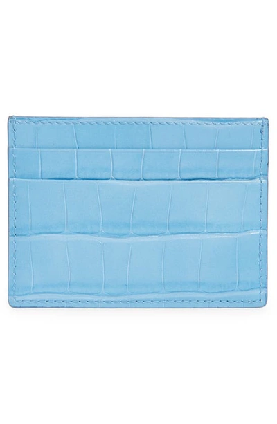Shop Burberry Tb Monogram Croc Embossed Leather Card Case In Cool Cornflower Blue