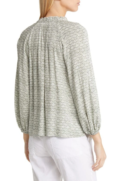 Caslon Floral Print Split Neck Shirt In Green Dune- Ivory Ella Geo