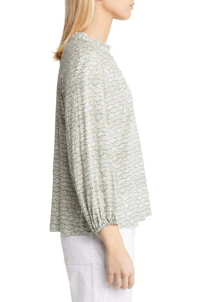 Caslon Floral Print Split Neck Shirt In Green Dune- Ivory Ella Geo