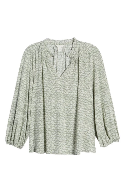 Caslon Floral Print Split Neck Shirt In Green Dune- Ivory Ella Geo
