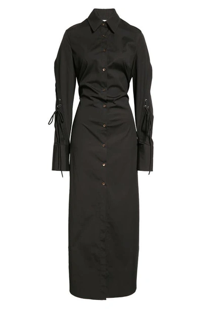 Shop Monse Laced Cutout Cotton Blend Long Shirt In Black