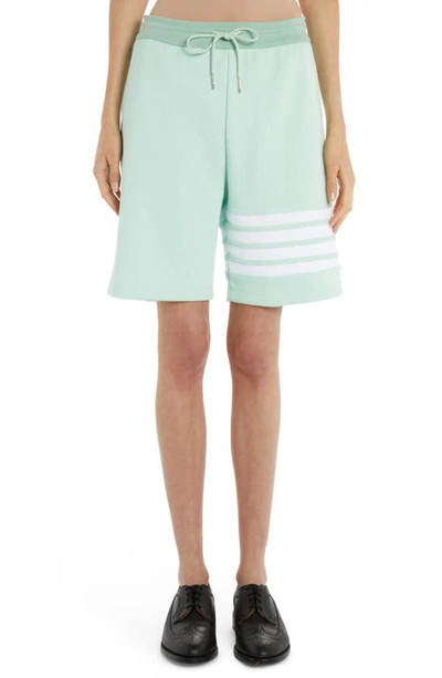 Shop Thom Browne 4-bar Waffle Knit Cotton Sweat Shorts In Light Green