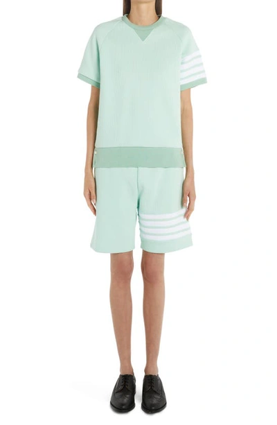 Shop Thom Browne 4-bar Waffle Knit Cotton Sweat Shorts In Light Green