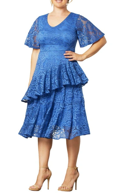 Shop Kiyonna Lace Affair Cocktail Midi Dress In Blue Moon