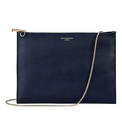 Shop Aspinal Of London Soho Flat Saffiano Leather Clutch Bag In Navy