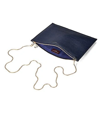 Shop Aspinal Of London Soho Flat Saffiano Leather Clutch Bag In Navy
