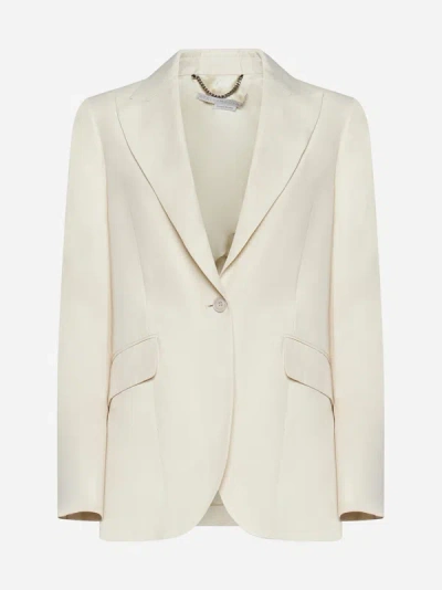 Shop Stella Mccartney Viscose And Silk Single-breasted Blazer In Buttermilk