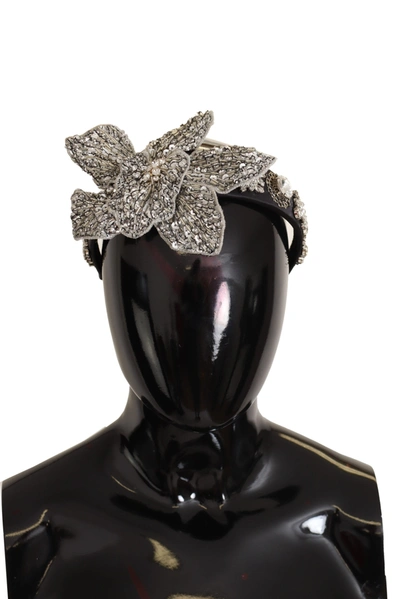 Shop Dolce & Gabbana Black Crystal Beaded Sequined Large Flower Diadem Women's Headband