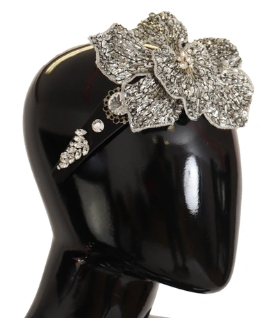 Shop Dolce & Gabbana Black Crystal Beaded Sequined Large Flower Diadem Women's Headband