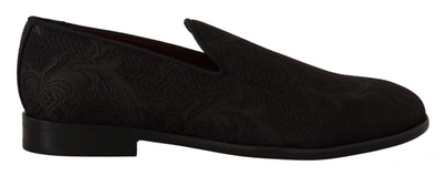 Shop Dolce & Gabbana Black Floral Brocade Slippers Loafers Men's Shoes