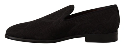 Shop Dolce & Gabbana Black Floral Brocade Slippers Loafers Men's Shoes