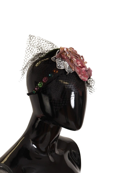 Shop Dolce & Gabbana Black Flower Sequined Crystals Fascinator Diadem Women's Headband