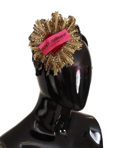 Shop Dolce & Gabbana Black Gold Sacred Heart Logo Embellished Headband Women's Diadem