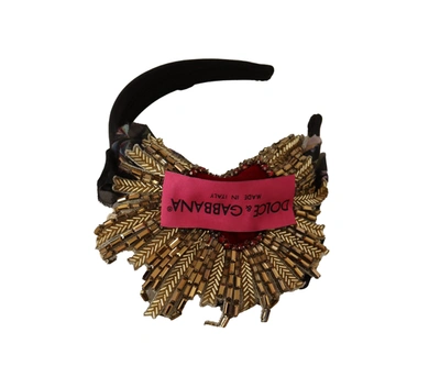 Shop Dolce & Gabbana Black Gold Sacred Heart Logo Embellished Headband Women's Diadem