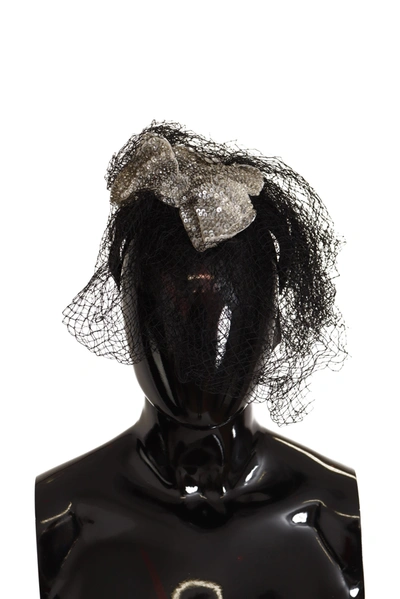 Shop Dolce & Gabbana Black Logo Sequined Fascinator Diadem Women's Headband