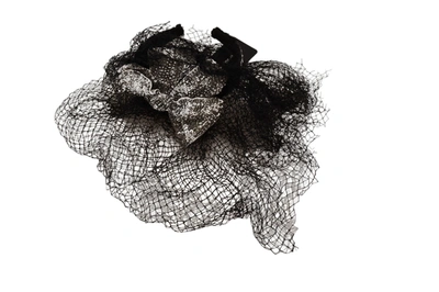 Shop Dolce & Gabbana Black Logo Sequined Fascinator Diadem Women's Headband