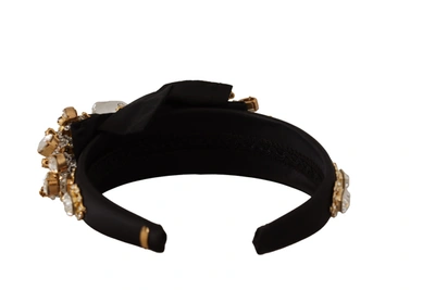 Shop Dolce & Gabbana Clear Crystal Embellished Silk Fiocco Diadem Women's Headband In Gold Black