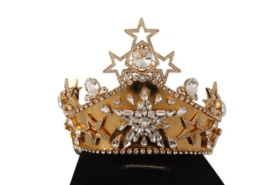 Shop Dolce & Gabbana Gold Crystal Star Strass Crown Logo Women Tiara Women's Diadem
