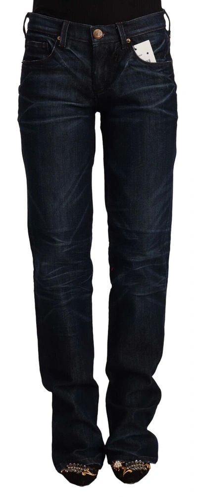 Shop Ermanno Scervino Dark Blue Mid Waist Cotton Denim Straight Women's Jeans