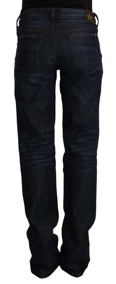 Shop Ermanno Scervino Dark Blue Mid Waist Cotton Denim Straight Women's Jeans