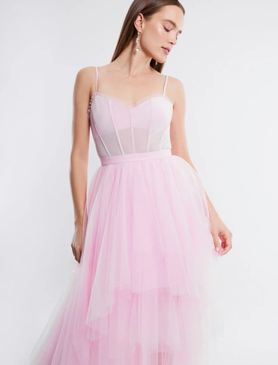 Shop Bcbgmaxazria Katherine Tulle Evening Gown In Pink Rose
