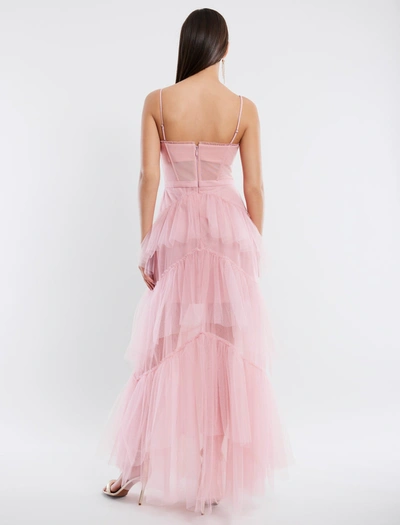 Shop Bcbgmaxazria Oly Tiered Ruffle Tulle Evening Gown In Bridal Rose