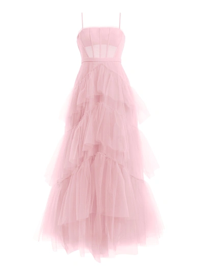 Shop Bcbgmaxazria Oly Tiered Ruffle Tulle Evening Gown In Bridal Rose