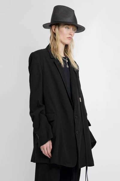Ann Demeulemeester Denim Blazer With Notched Lapel And Flap Pockets In Black