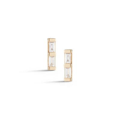 Dana Rebecca Designs Sadie Pearl Double Baguette Diamond Stud Earrings In Yellow Gold